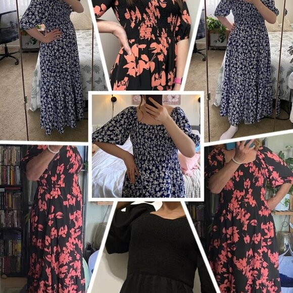 Summer Boho Smocked Maxi Dress Women Floral Tiered Flowy Casual Beach - Picture 2 of 9